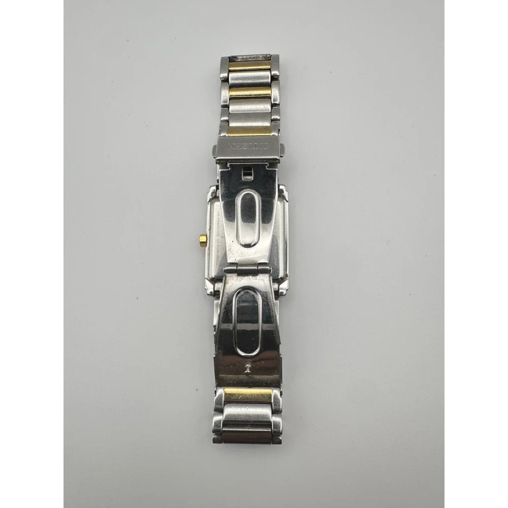 Citizen Eco-Drive Mens Watch  Rectangular Two Tone White Dial Date Working READ